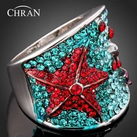 chran fashion crystal silver plated ladies finger rings classic enamel animal starfish design jewelry rings for women