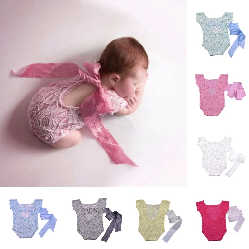 2018 Newborn Photography Props Baby Romper Studio Accessories Backless Tie Lace Girls Outfit Gift 0-6M | Детская одежда и обувь