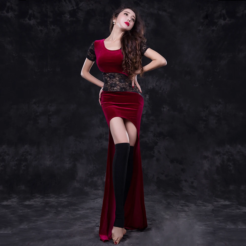 Женское платье для танца живота бархатное из 2 предметов (платье и леггинсы)