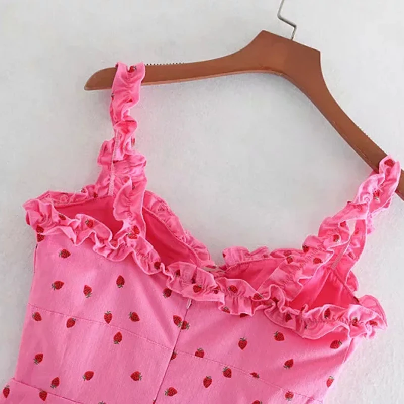 Женское мини платье с клубничным принтом летнее 2019 Милое сексуальное пляжное на