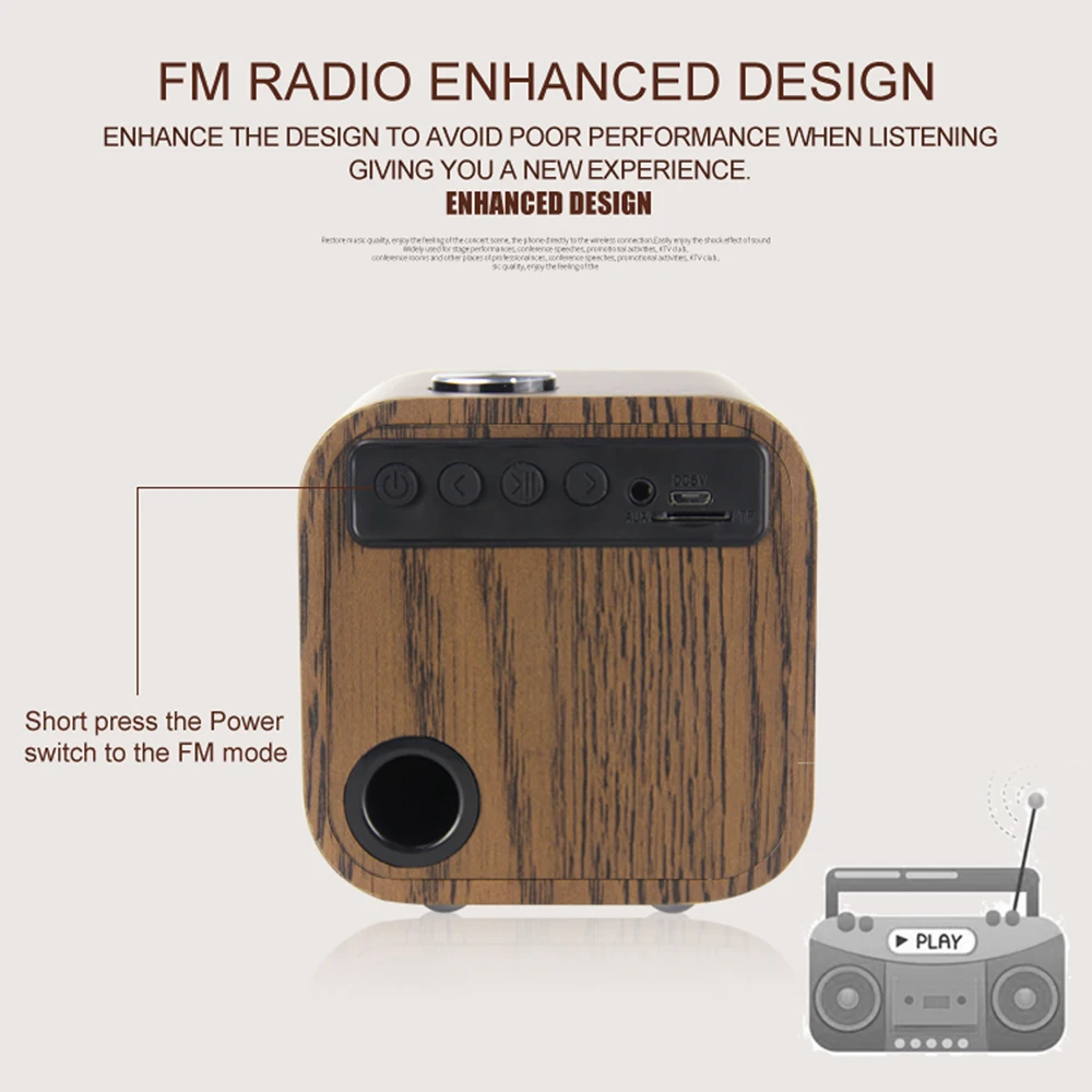 Смалоди HiFi деревянная Bluetooth колонка с сабвуфером, беспроводная портативная миниатюрная колонка для открытого пространства со встроенным FM-приемником 10 Вт.