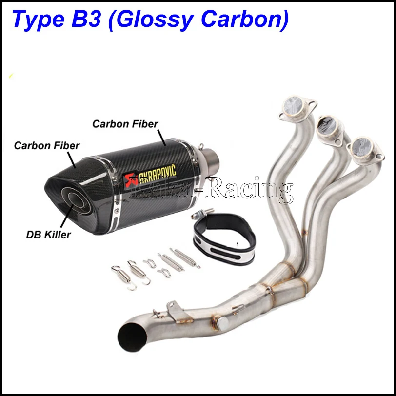 Type B3(Glassy) MT09 FZ09 мотоциклетная выхлопная система без шнуровки Модифицированная труба Akrapovic глушитель из углеродного волокна для Yamaha MT-09 FZ-09 - Цвет: Type B3(Glassy)