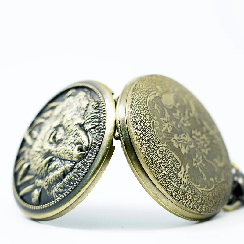 2018 античная бронза Вырезка волк узор кварцевые карманные часы мода подарок с