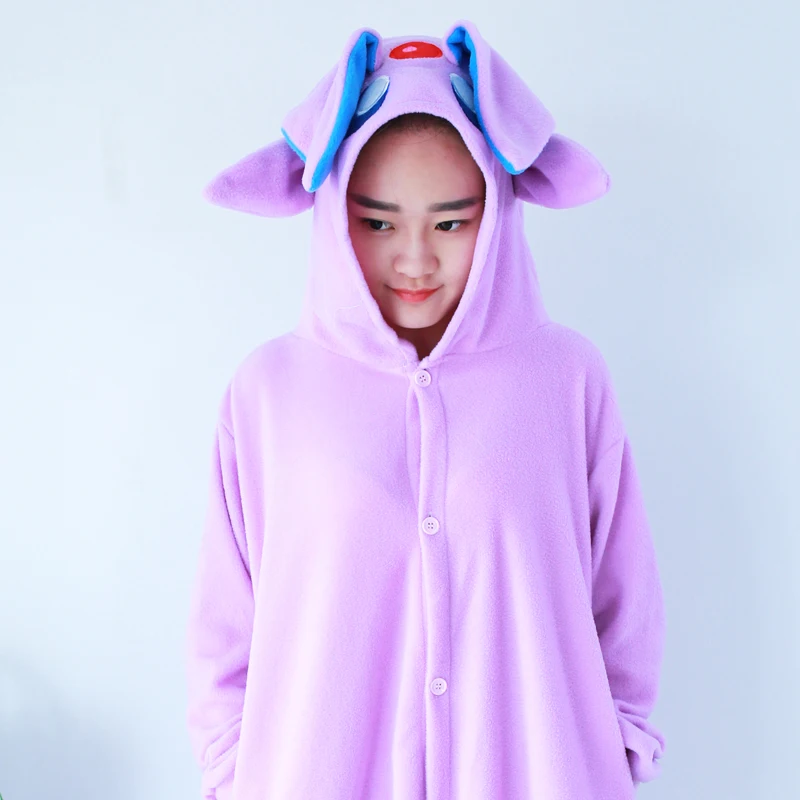 Флис аниме фиолетовый Espeon Пижама для взрослых унисекс Onesie Косплэй пижамы