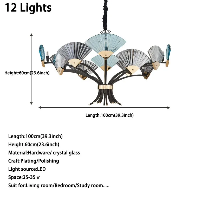 Buy Postmodern Luxury Crystal Fan Lampshade Chandelier Lamp Lighting Fixtures 6/9/12 Lights Light Fixture Kit Home Decor Luminaire on