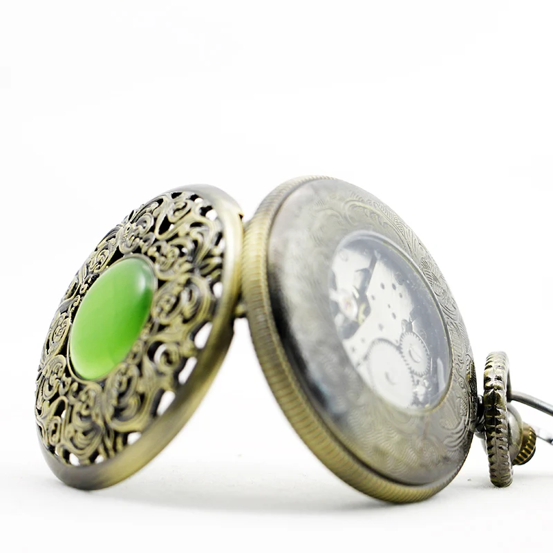 Vintage Exquisite Hollow Carved Gemstone Mechanical Pocket Watch Best Men's Necklace Pendant Accessories Gentleman Style Clock