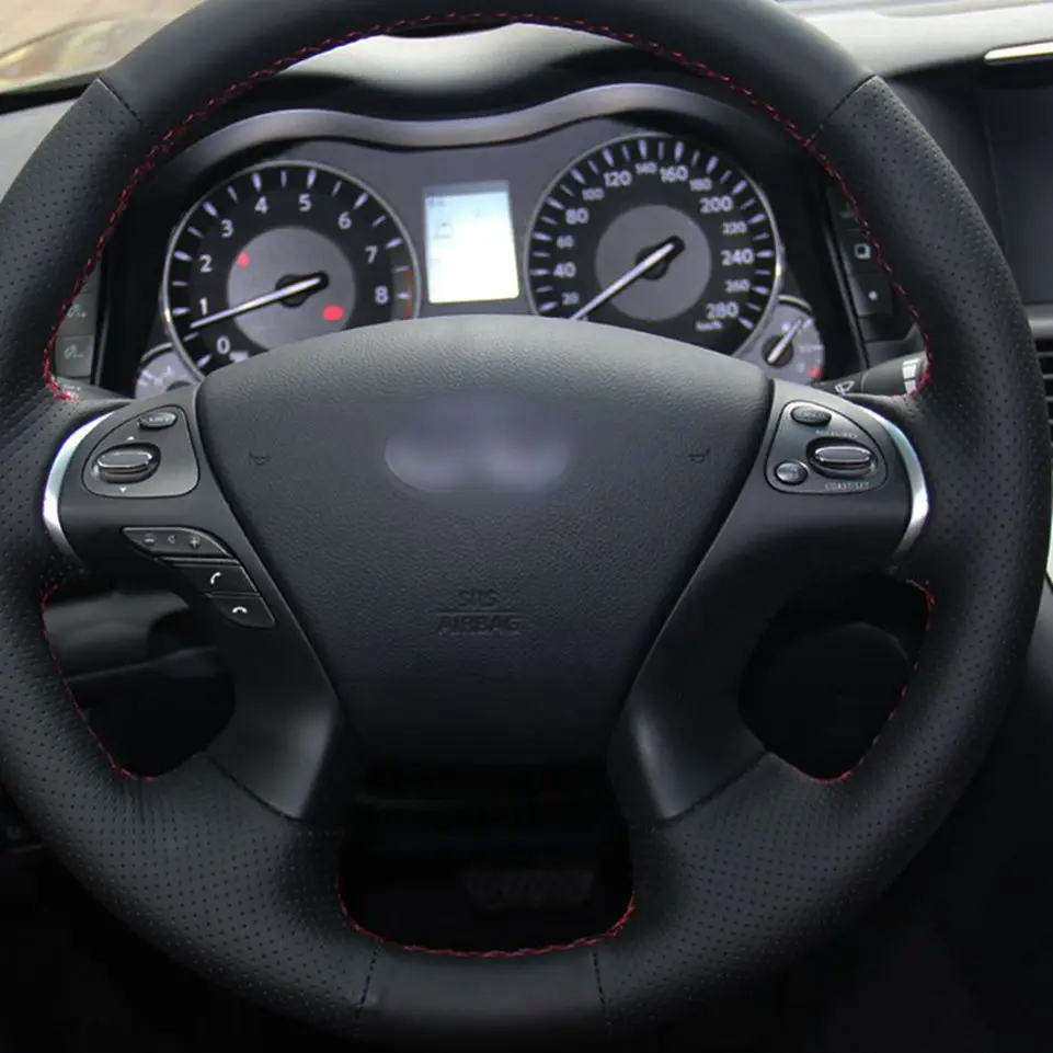 Black Artificial Leather Hand-stitched Car Steering Wheel Cover for Infiniti JX35 2013 M M25 M35 M37 M56 Q70 QX60 Nissan