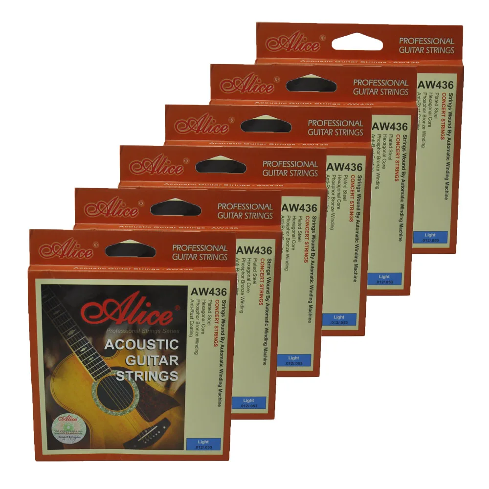 

6Sets Alice Acoustic Guitar Strings Hexagonal Core Phosphor Bronze Wound Anti-Rust Coating AW436L
