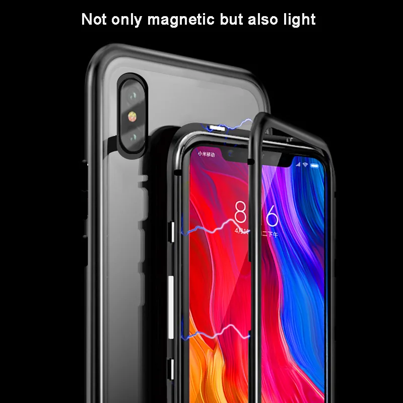 KINBOM Case For Xiaomi Redmi Note 7 Mi 9 Se 8 F1 Cover Tempered Glass Back 360 Protective Magnetically Absorbing Metal |