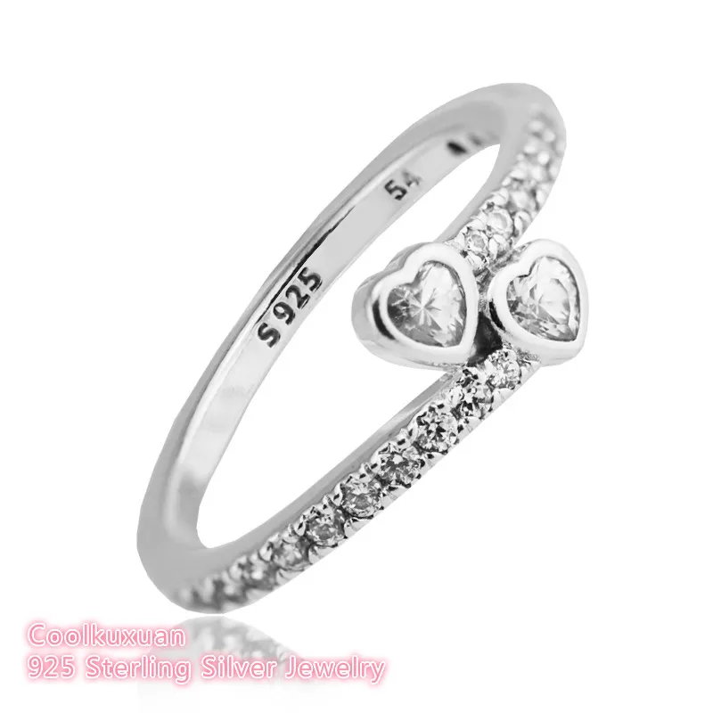 

Valentine's Day Ring Women 100% 925 Sterling Silver Clear CZ Forever Hearts Rings For Women Ring Fits European Jewely