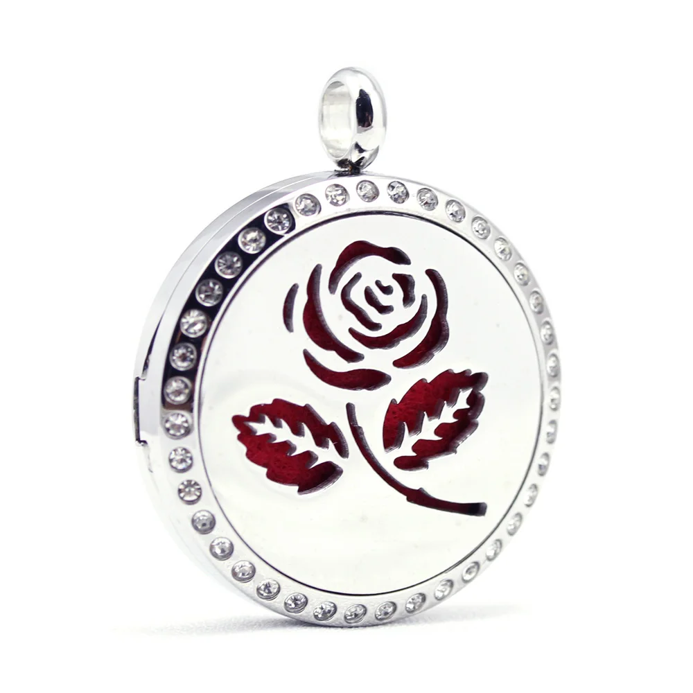 30mm stainless steel rhinestone rose flower aroma aromatherapy essential oil diffuser necklace | Украшения и аксессуары