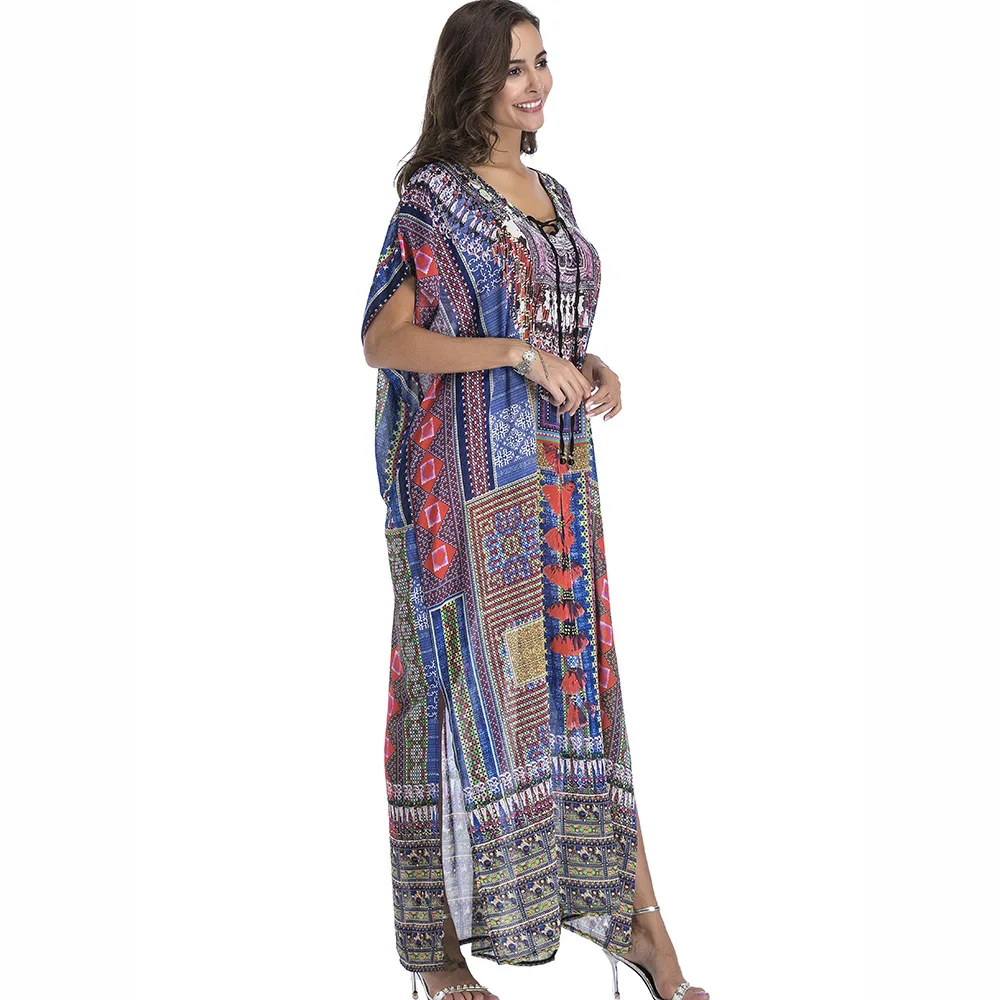 Большие Размеры шифон с модным принтом в богемном стиле Длинные платья boho одежда