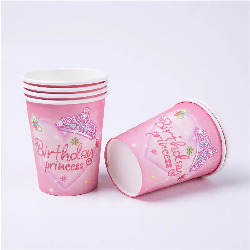 Pink Kids 1st Birthday Party Decorations Paper Plate Napkins Cup Flag Party Supplies Disposable Tableware Set Baby Shower Favor - Цвет: Cup 6 Pcs
