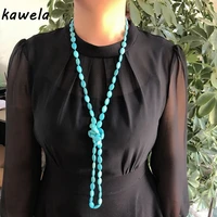 long natural stone pendant fashion handmaking knot necklace