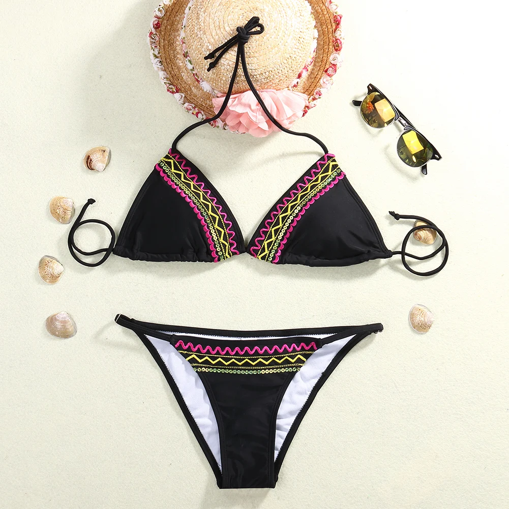 Сексуальный купальник женский комплект бикини черный Бандаж пуш-ап Мягкий с