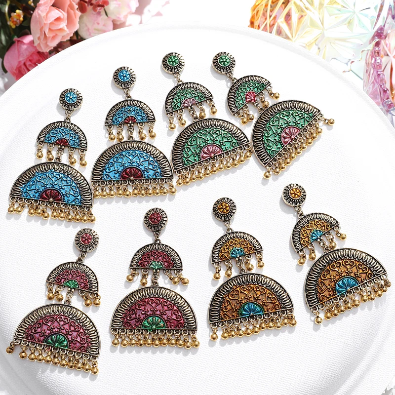 ZOSHI 2020 бронзовые геометрические египетские винтажные Jhumka Bells серьги с кисточками