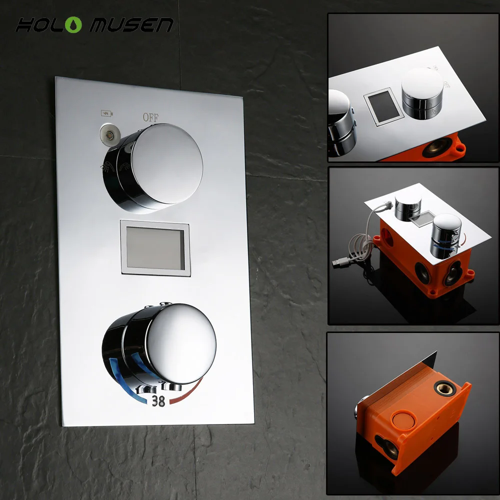 

Chrome Smart Shower Concealed Wall Mounted Digital Temperature Display Head Shower Handheld Shower Digital Shower Thermostat Set