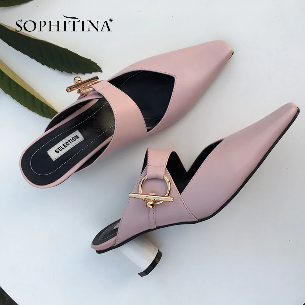 SOPHITINA/пикантные женские туфли-лодочки на высоком каблуке с круглым носком; модная повседневная обувь с металлическим украшением; высокое качество; Лидер продаж; Туфли-лодочки; SO154