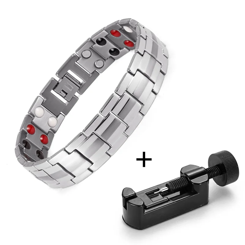 silver 1 with tool WelMag модные ювелирные изделия Исцеление пихты магнитные браслеты Титан био энергии браслет для мужчин приборы для измерения артериального давления аксессуар - Окраска металла: silver 1 with tool