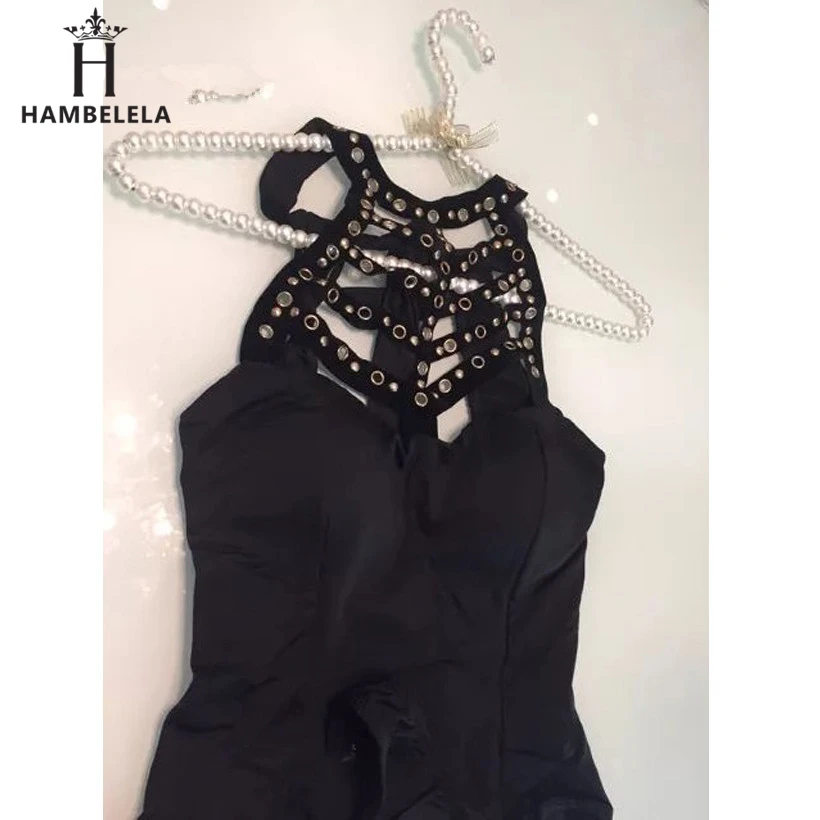 HAMBELELA сексуальные бандажные Клубные вечерние женские боди с заклепками