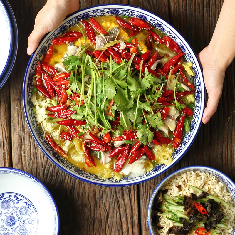Домашняя посуда для ресторанов и отелей 16 дюймов сине-белая фарфоровая кувшин