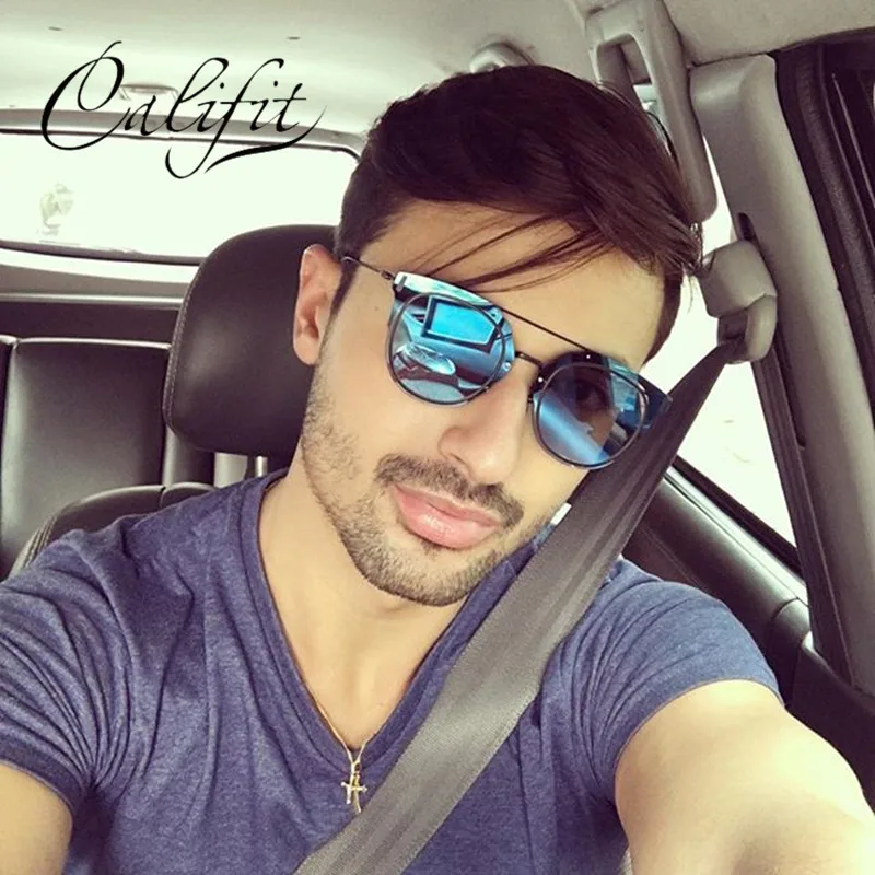 CALIFIT роскошные брендовые солнцезащитные очки в стиле пилота синие зеркальные