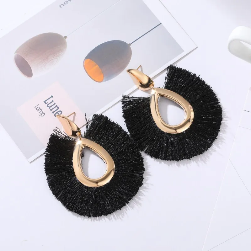 Новые Boho черные серьги с кисточками в форме капли металлический кулон Висячие серьги для женщин большие вечерние свадебные украшения 15 цветов
