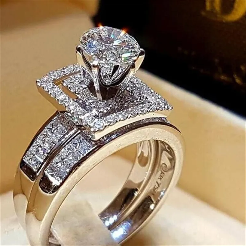 

2019 Royal Promise Ring sets Princess Cubic Zirconia 925 Sterling Silver Party Wedding band Rings For Women Valentine's Day Gift