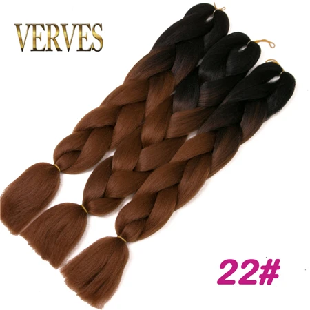 T1B/30 VERVES, 10 шт./партия, Омбре, косички волос, огромные косички, 24 дюйма, синтетическое волокно, вязанная косичка, волосы для наращивания, коричневый, розовый, синий - Цвет: T1B/30