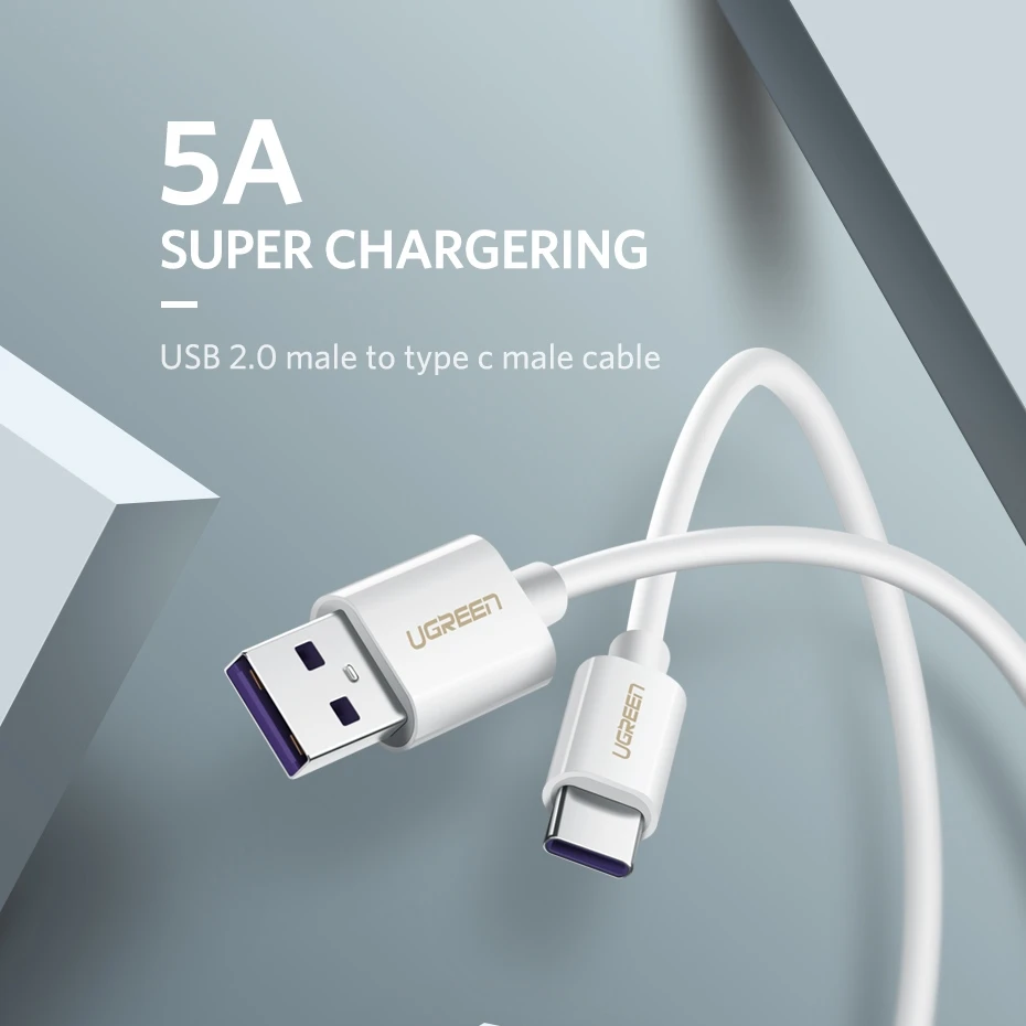 Кабель usb type c Ugreen 5A кабель для быстрой зарядки и передачи данных 3 1 Для huawei P20 P30 mate