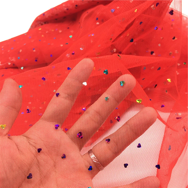 

1meter/lot Wide 150cm Glitter Heart Sequins Tulle Rolls Wedding Decoration Mariage Fabric DIY Craft Birthday Party Supplies