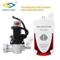 household combustible gas leak detector lpg flammable natural gas leak alarm system with shut off cylinder hose solenoid valve