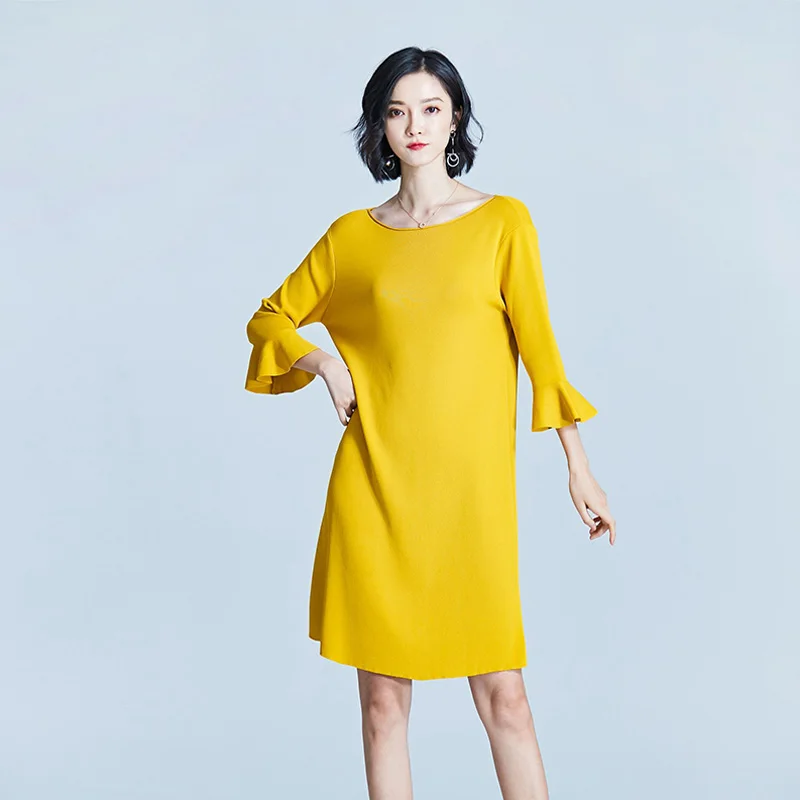 Женские длинный трикотажный свитер платье повседневное бабочка три рукава