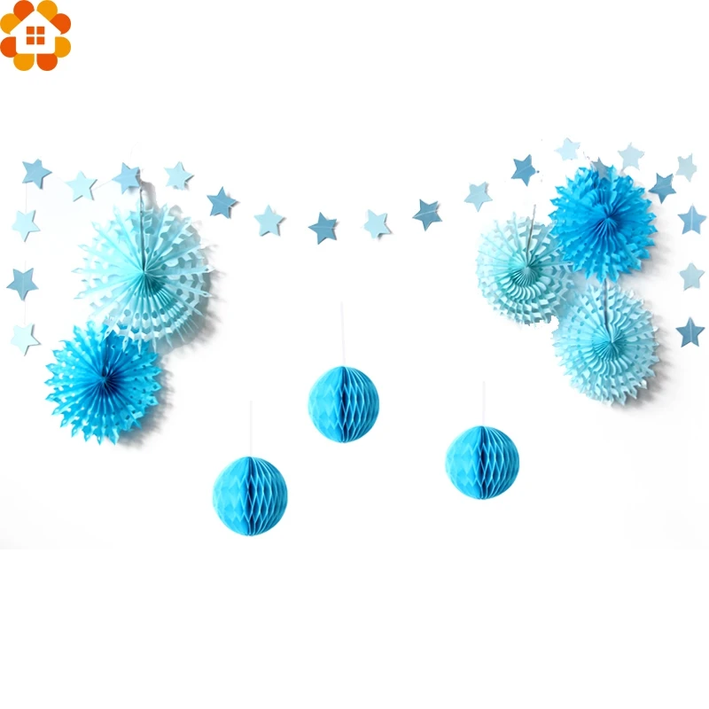 Набор из 9 шт. Бумажная гирлянда со звездами сотовые шары веера папиросной бумаги