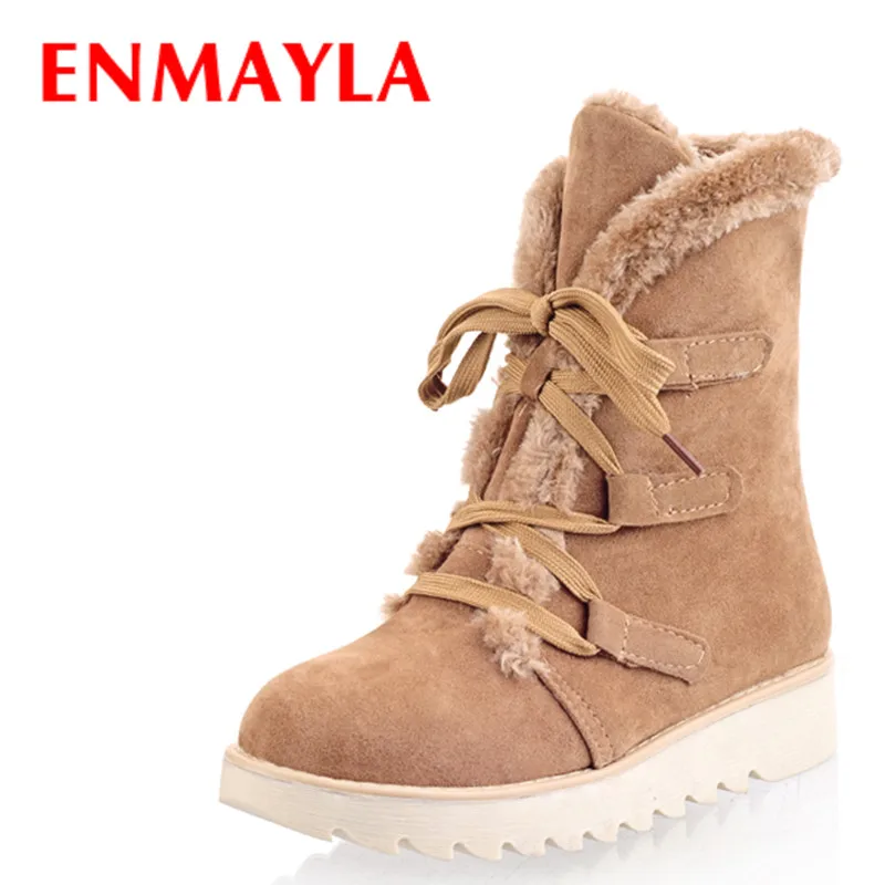 ENAMYLA Women Winter Boots Fashion Lace-Up Women Boots Round Toe Snow Boots Women Ankle Boot Flat Heels Winter Shoes Warm Shoes