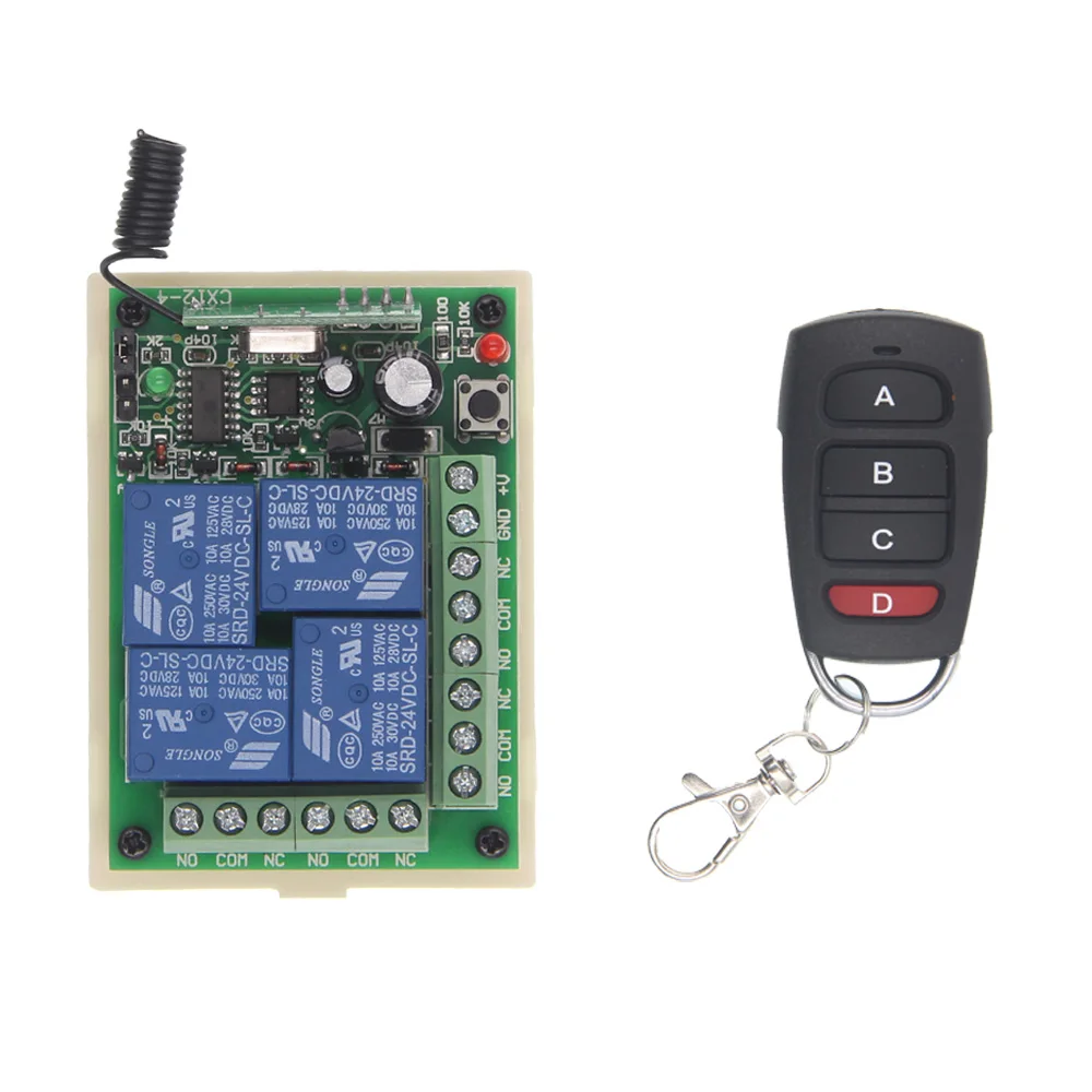 DC 12V 24V 4 CH 4CH RF беспроводной ресивер и передатчик 315 433 мгновенный самоблокирующийся с фиксацией|4 ch receiver|433.92