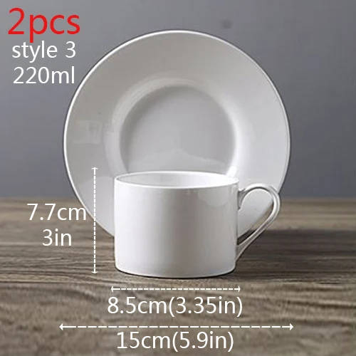 3-220ml-2PCS 3 стиля, 2 шт, белые фарфоровые чашки для кофе с поддоном, чашки, керамические кружки и блюдце, Классическая Западная молочная кофейная чайная чашка - Цвет: 3-220ml-2PCS
