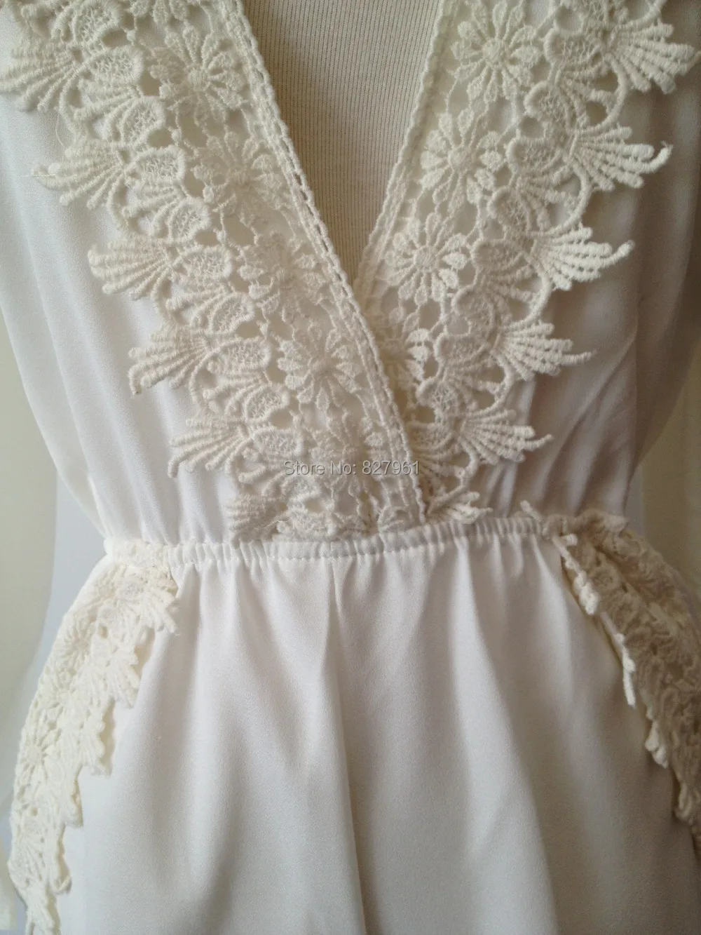 2015 New Women Sexy Lace White Blue Playsuit Deep V-neck Jumpsuit High Waist Ladies Romper Free Shipping #J057 |