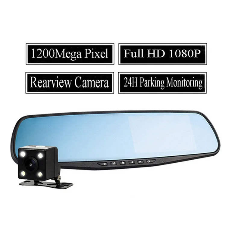 Car Rearview Mirror Camera Video Recorder DVR Dual lens Full HD 1080P Camcorder DashCam 24H Parking Monitoring | Автомобили и