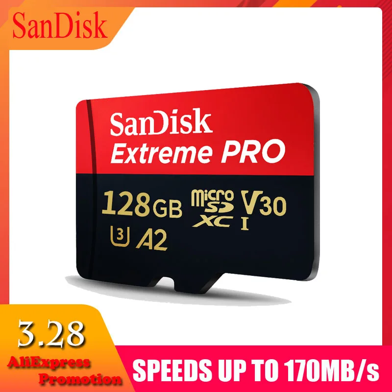 Натуральная двойной флеш накопитель SanDisk EXTREME PRO карты памяти micro sd 128 Гб 64 170 МБ/с. 32