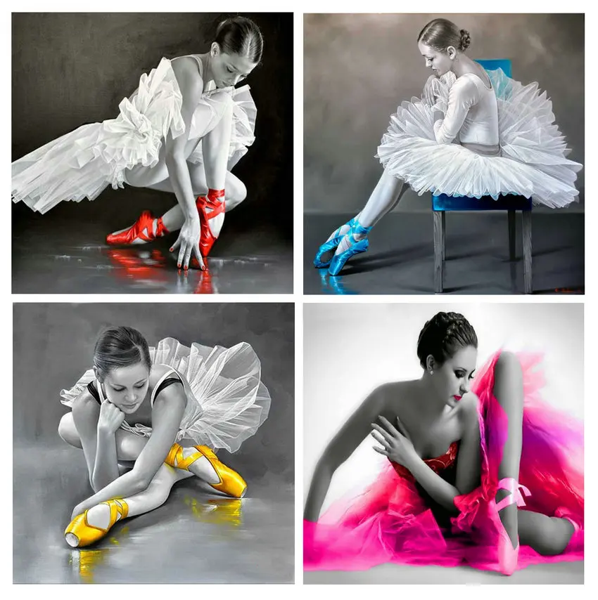 

Набор для алмазной вышивки «Балерина», четыре цвета, полноразмерная и круглая мозаика, 3d-вышивка стразами, балерина