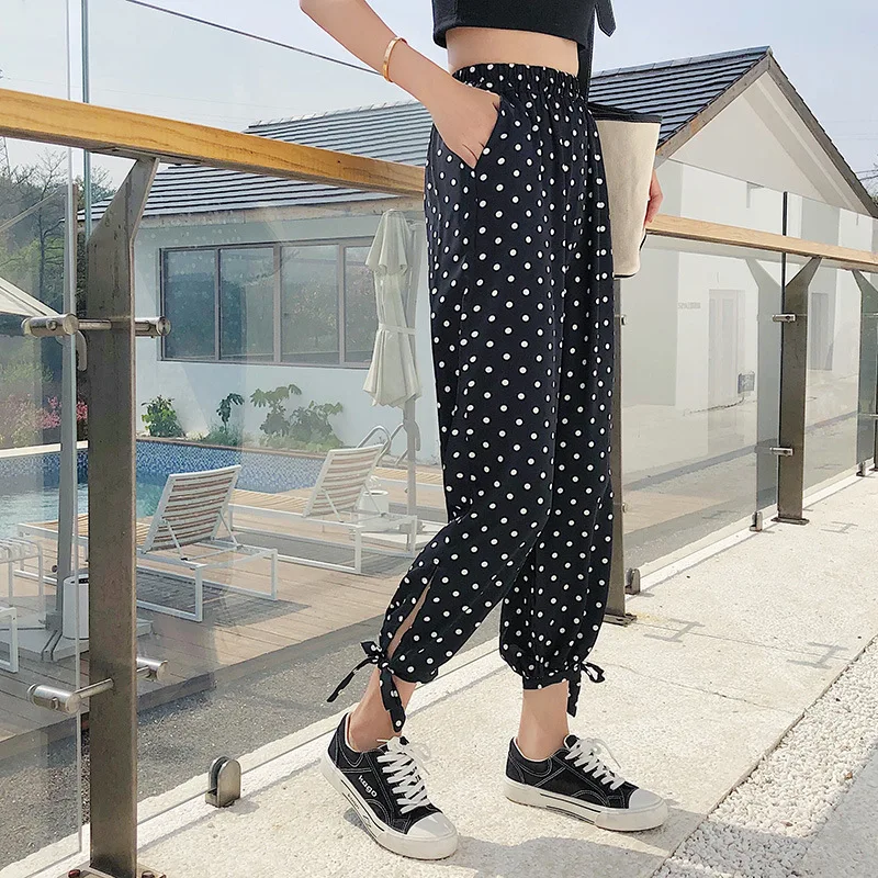 Женские брюки 2019 летние новые стильные шаровары свободные с тонкой талией