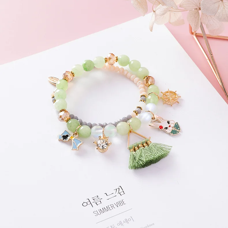 Женский браслет pulseira feminina эластичный с розовыми кристаллами и жемчугом|Плетеные