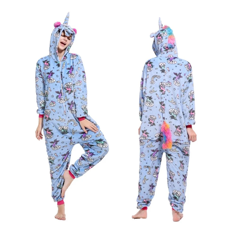 Blue sky horse Розовый Единорог пижамы для детей взрослых Аниме косплей Кигуруми Onesie пижамы женские пижамы с капюшоном мультфильм цельный комбинезон - Цвет: Blue sky horse