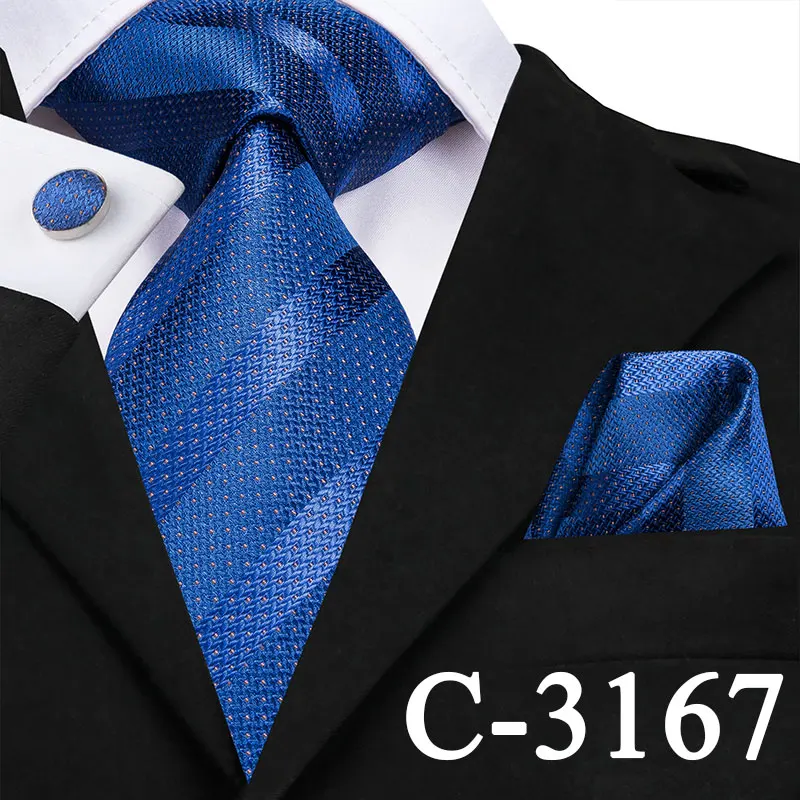C-3167 Hi-Tie Официальный мужской темно-синий клетчатый галстук шелковый галстук для банкета свадьбы деловой ГАЛСТУК носовой Запонки Набор C-326 - Цвет: C-3167