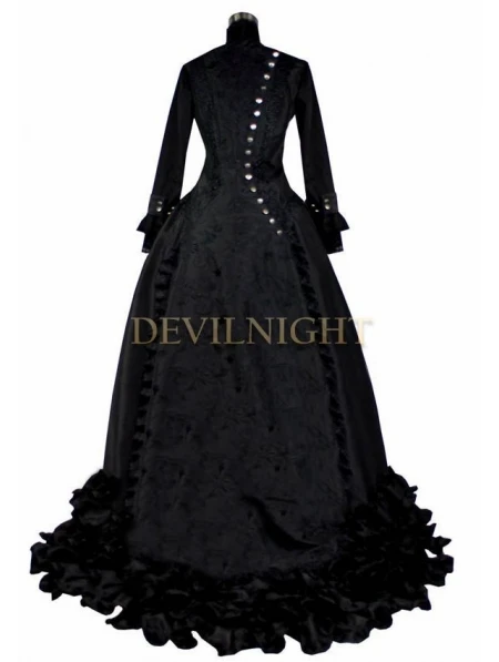 Черное готическое платье в викторианском стиле с длинным рукавом черные платья