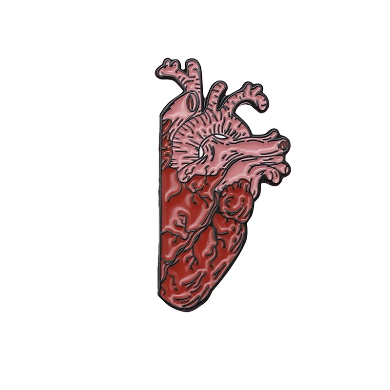 Half heart Эмалированные булавки на половину мозга и сердца, анатомия, медицинские броши, реалистичные, бьющееся сердце, мышление, голова на лацкане, значки, ужасы, ювелирные изделия - Окраска металла: Half heart