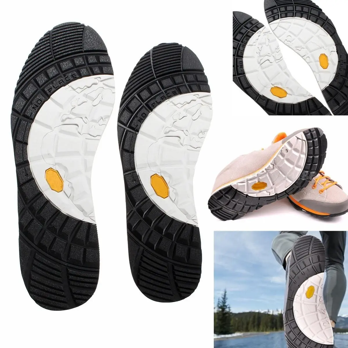 

1Pair Rubber Stick On Soles, Hard-Wearing Anti-Slip Glue on Full Insoles Shoe Repair Replacement DIY, Mats Non-slip Protectors
