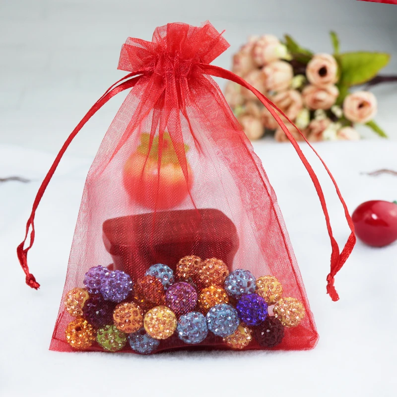 

35x50cm (13.7"x19.68")High Quantity 50pcs Red Organza Gift Bags Large Organza Drawstring Bag Gift Pouch Bags Free Shipping