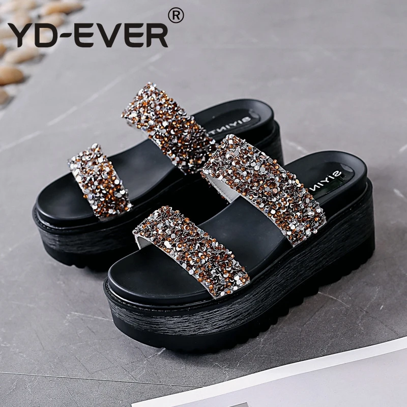 YD EVER женские босоножки со стразами обувь на танкетке модные летние пляжные